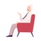 Mature Businessman Sitting in Armchair and Talking Flat Vector Illustration