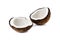 Mature coconut for oil preparing and coconut milk on white