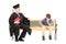 Mature college professor and a thoughtful kid seated on bench