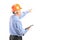 Mature construction worker holding a clipboard