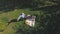 Mature couple have a rest outdoor. Shot from drone.