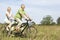 Mature couple riding tandem