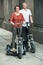 Mature couple staying with electric bikes