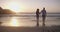 Mature couple, walking on beach and hand holding in sunset and married on holiday, outdoor and happy. Retirement