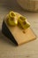 Mature Dutch Gouda cheese with wooden shoes