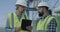 Mature engineer showing data to bearded colleague