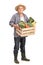 Mature farmer with a crate full of vegetables
