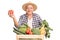 Mature farmer holding a single tomato