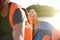 Mature father and little son boating on a river or pond at sunny summer day. Quality family time together on nature