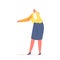 Mature Female Character Wear Yellow Jacket and Skirt Gesturing with Arms, Solve Issues, Explain Something, Businesswoman