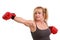 Mature funny woman with boxing gloves