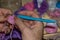 Mature hands doing crochure needlework