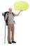 Mature hiker holding a speech bubble