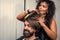 mature hipster with beard and moustache care his hair in barbershop, barber shop