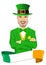 Mature man with arms folded dressed as leprechaun celebrating Saint Patrick day