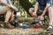 Mature man cooking at a campsite