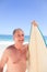 Mature man with his surfboard