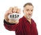 Mature man holds a white nest egg with RRSP on it