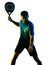 Mature man Paddle Padel player shadow silhouette isolated white background