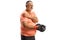 Mature man with painful shoulder lifting weights