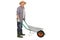 Mature man pushing an empty wheelbarrow