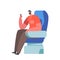 Mature Man Sitting in Comfortable Airplane Seat Relaxing and Use Smartphone during Flight. Passenger Travel by Plane
