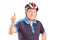 Mature man with a sports helmet giving a thumb up