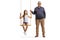 Mature man standing next to girl on a wooden swing