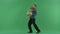 Mature man walks with pile of birthday presents, green chroma key background