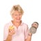 Mature older lady choosing diet or exercise