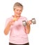 Mature older lady choosing diet or exercise