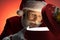 Mature Santa Claus looking inside opened gift box