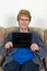 Mature Senior Elderly Woman With Ipad Computer