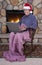 Mature Senior Woman Christmas Laptop Santa Hat