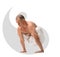 Mature shirtless handsome man doing yoga