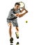 Mature tennis player man backhand silhouette full length isolated white background