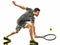 Mature tennis player man forehand silhouette isolated white background