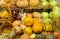 Mature vegetables. Gifts of fall. Pumpkins, cabbage, vegetable marrows, onions, corn. Background