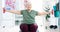 Mature woman, barbell and exercise in physiotherapy on ball for muscle at hospital. Physical therapy, weights and person