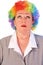 Mature woman in clown wig