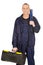 Mature worker with tools bag and wrench