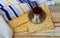 Matza bread passover celebration and red wine