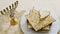 Matzah is broken traditional jewish dish in a plate rotate in a circle