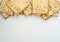 Matzah is a kosher Jewish Easter bread. Celebration of Jewish Passover, tradition, ritual. White background. View from above.