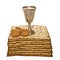 Matzo silver Kiddush cup and walnuts for Passover