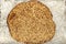 Matzo texture, a top view of a piece of traditional wheat dry bread served on Hebrew Passover