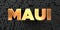 Maui - Gold text on black background - 3D rendered royalty free stock picture