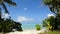 Maupiti island, blue lagoon, volcanic island , green vegetation on the beach of bora French Polynesia