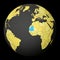 Mauritania on dark globe with yellow world map.