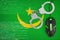 Mauritania flag and handcuffed computer mouse. Combating computer crime, hackers and piracy